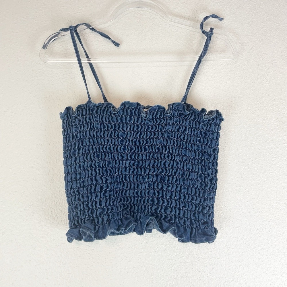 Vtg Y2K Old Navy Denim Smocked Crop Top Sz 16‎ Cottage Festival Coastal Cowgirl